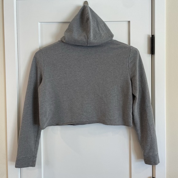 Victorias Secret PINK LOGO Crop Hoodie Fleece Pullover M Gray Soft Girl Barbie - Picture 3 of 10